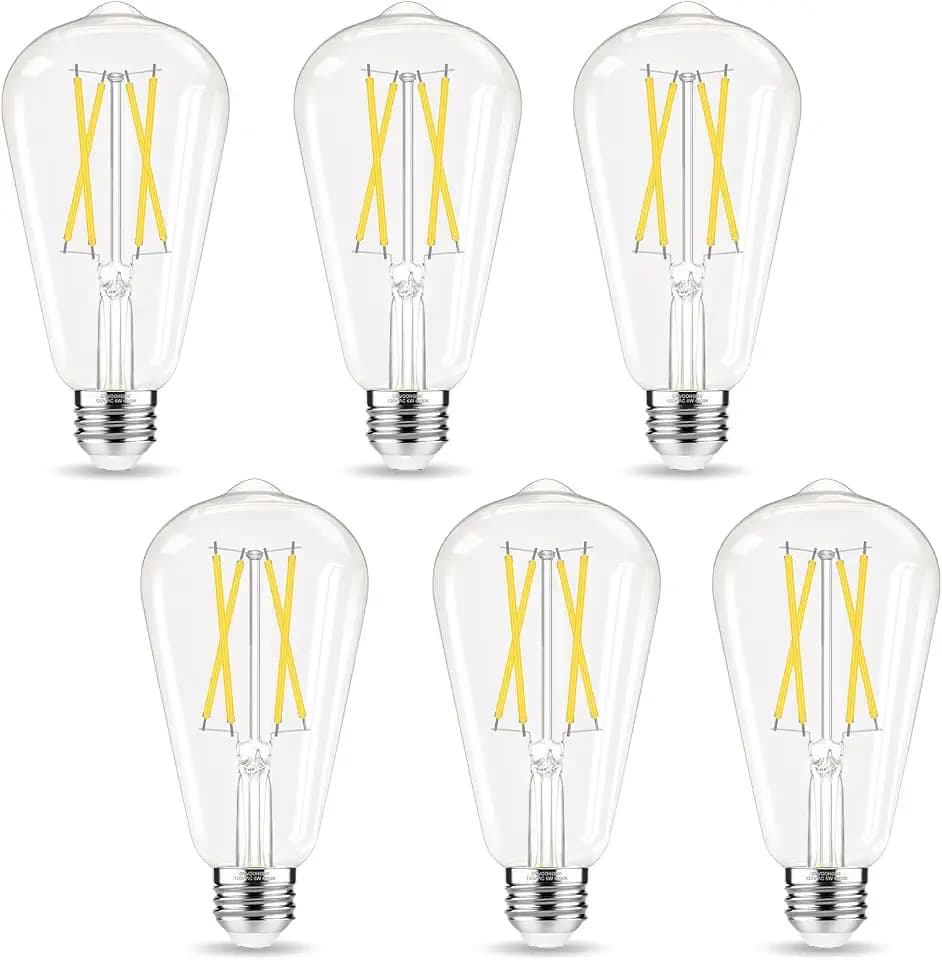 GvvooHome Edison Bulbs, E26 LED Bulb 60 watt Non-Dimmable, 4000K Daylight White, ST58 Vintage Light Bulbs, 90+ CRI, E26 Medium Base, Clear Glass, 6 Pack