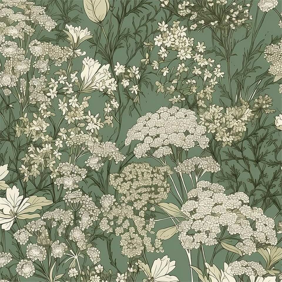 MuralPeel Grass Green White Wildflower Baby’s Breath Meadow Vintage Plants Peel and Stick Wallpaper Self Adhesive Removable Easy Peel Off Stick on Wall Paper for Bedroom Cabinet Renter