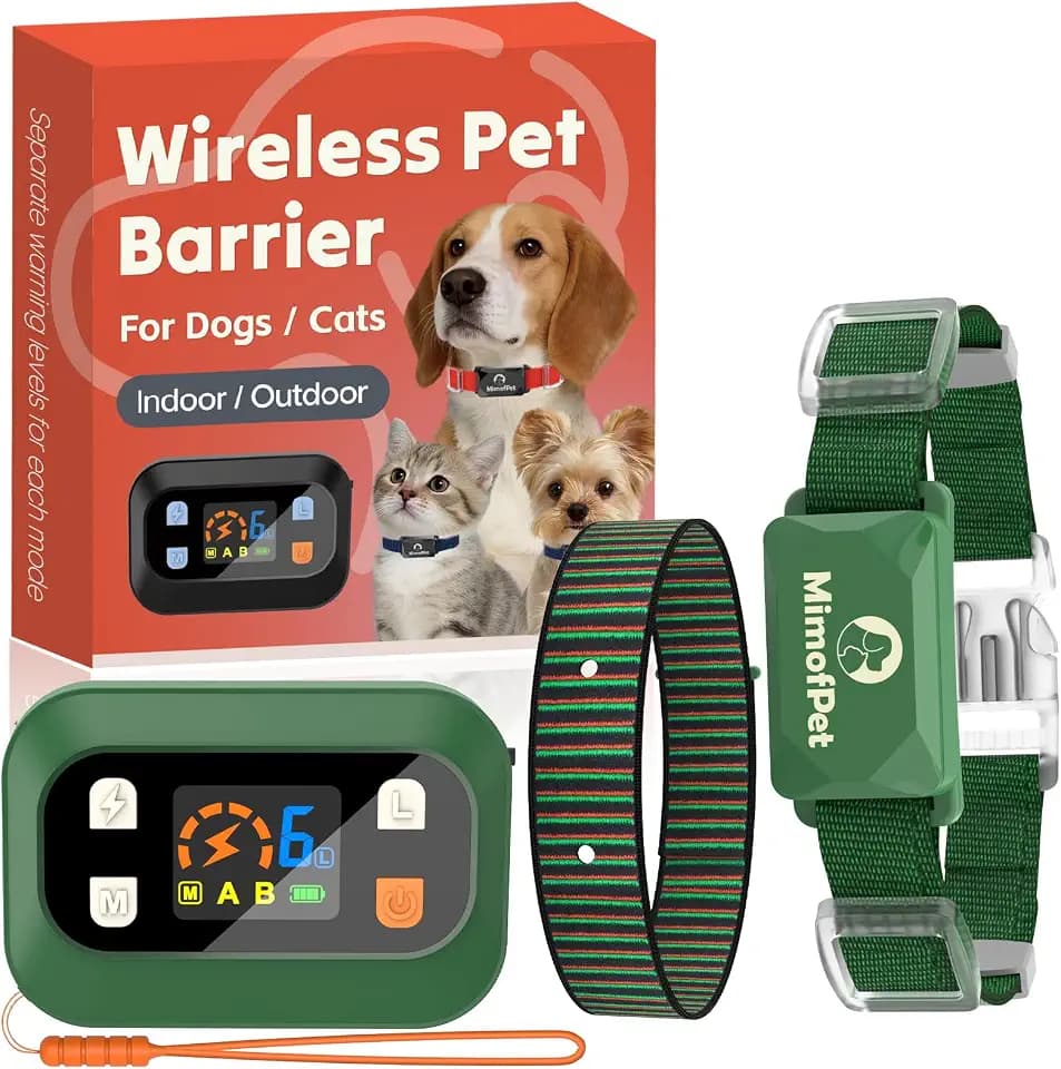 MIMOFPET Wireless Pet Barrier for Cats Dogs - Outdoor Indoor Barrier Waterproof with Adjustable Safe Static Intensity,Adjustable Range up to 8.2 ft, Rechargeable Color Display Barrier System-Green