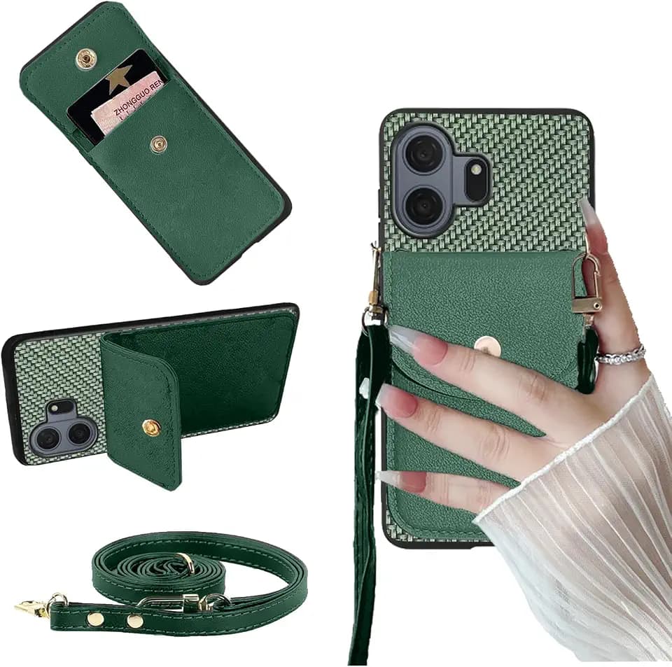 for TCL NXTPAPER 70 Pro 5G Case with Card Holder, TCL NxtPaper 70 Pro 5G Wallet Cover Flip | Leather Faux with Card Holder, Stand, Detachable Lanyard Strap Crossbody Magnetic Buttons (Green)