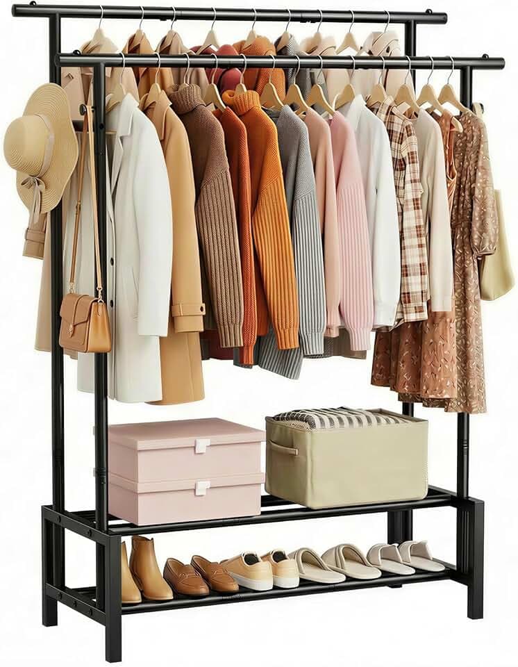 Kleiderständer für Schlafzimmer, Doppelte Kleiderstange, Schwarz
