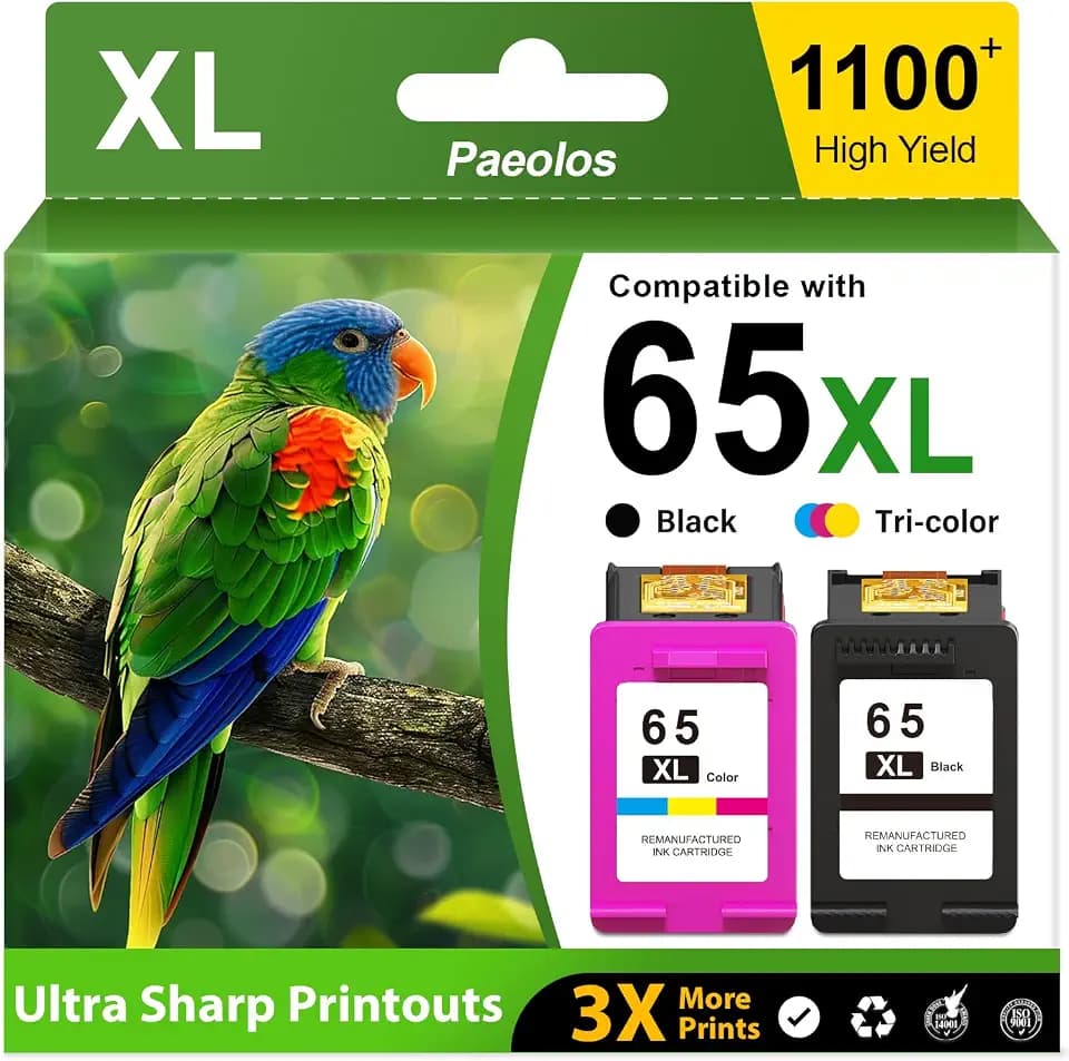 Paeolos 65XL Ink Cartridges Black and Color Replacement for HP Ink 65 2Pack