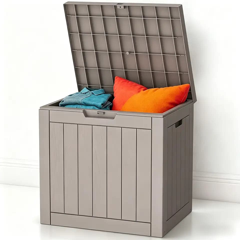 Zapdos 31 Gallon Outdoor Deck Box, Lockable Waterproof Outdoor Storage Boxes For Garden Tools, Indoor Cushions, Accessories Outside Storage Resin Weatherproof Container (Grey)