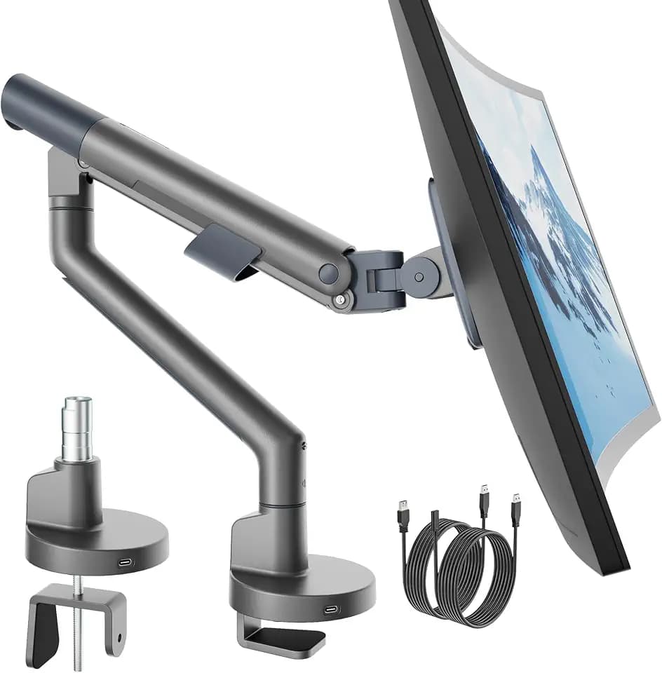 monTEK USB Monitor Arm for 17-40" Screens, 26.4 lbs, Gray