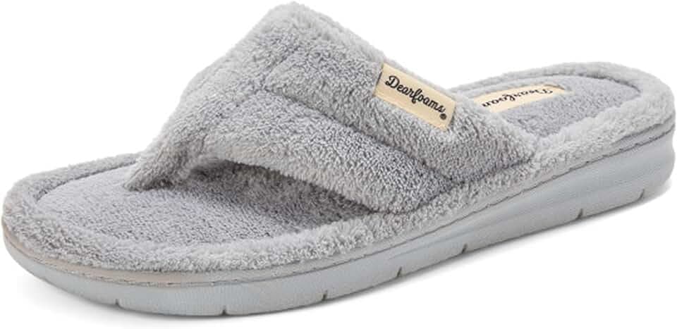 Dearfoams Women's Melanie Thong Slide Memory Foam Terry Sandal Summer House Slippers