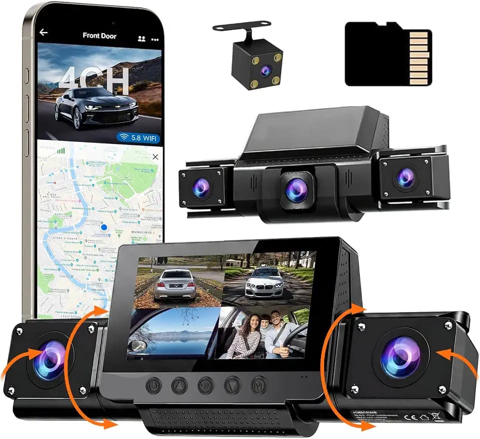 4 Channel Dash Cam Front and Rear,360°View, WiFi, APP,Dash Camera for Cars