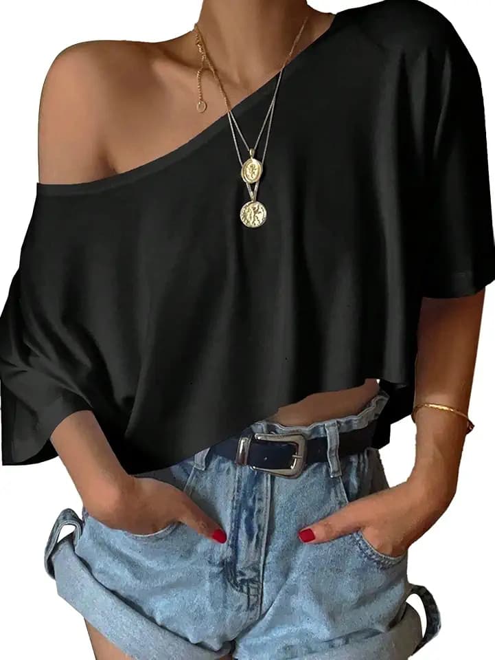 SOFIA'S CHOICE Women Off Shoulder Crop Top Short Sleeve T Shirt