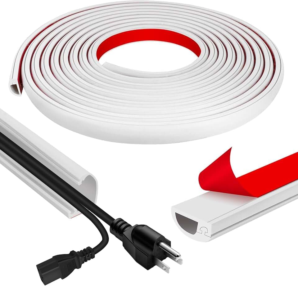 Cord Wall Cover, 236in Self-Adhesive Wire Covers for Cords on Wall, Extension Cable Hider for Floor, Mounted Tv, Home and Office Cavity 0.63" Wx0.31 H (White)
