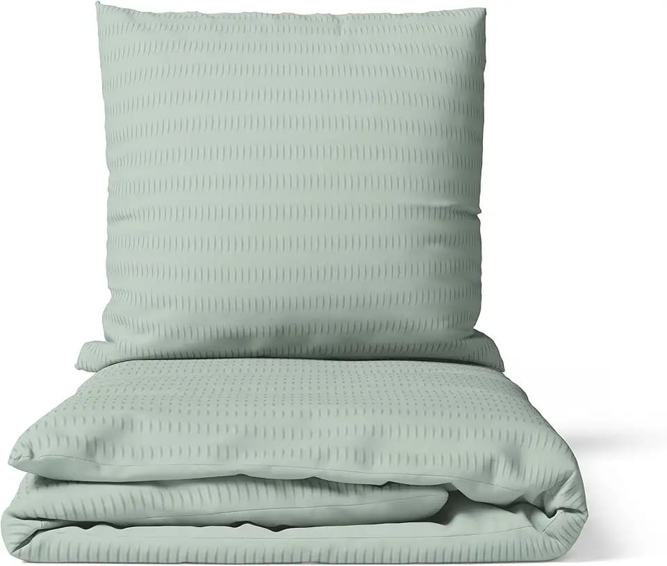 LARAWELL Bettwäsche 135x200 Seersucker Bettwäsche-Sets grün Pastell bügelfrei 2-teilig Premium