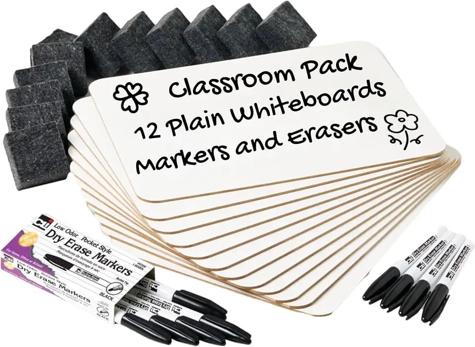 Charles Leonard Dry Erase Lapboard Class Pack, Includes 12 each of Whiteboards, 2 Inch Felt Erasers and Black Dry Erase Markers (35036), 12 Sets