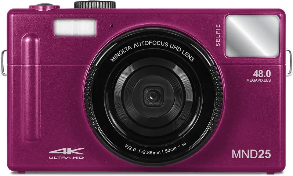 Minolta MND25 48MP Autofocus Camera, 4K Video, 16X Zoom (Magenta)