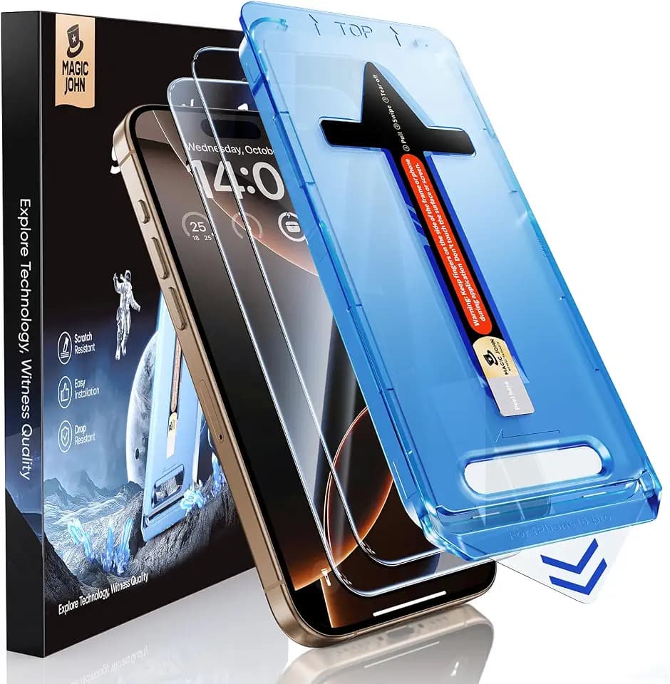 MAGIC JOHN Easy Installation for iPhone 16 Pro Screen Protector, 2 Pack