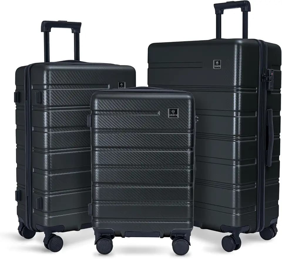 Luggage Sets 3 Piece, 100% PC Hardside Luggage with Spinner Wheel TSA LOCK Lightweight Quiet Suitable for Men and Women, Family Y01 Dark Gray 20/24/28(Diagonal stripes)