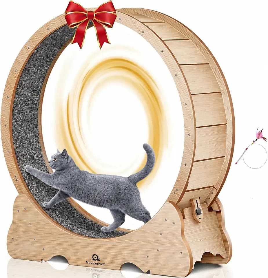 Katzenlaufrad XL Durchmesser 113cm Groß laufrad Katze Super Leise Katzen Laufrad mit abnehmbarem Teppich und Katzenangel zum Laufen/Gehen/Trainierenfür, geeignet die meisten Katzen