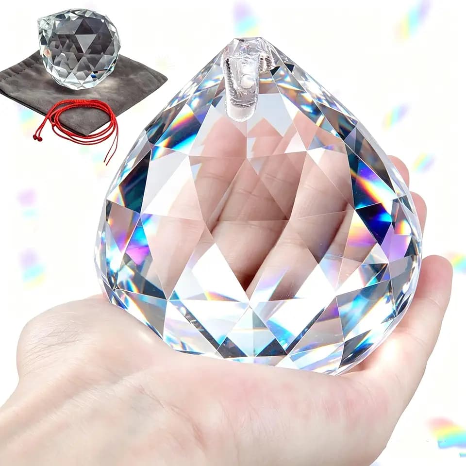 3.15Inch Hanging Large Prism Pendant,Prisms Sun Catcher Rainbow Maker Crystal Sunshinecatchers for Windows, Crystal Sunshinecatcher Pendant,Hanging Crystals with 1 Cloth Bag and 1 Lanyard