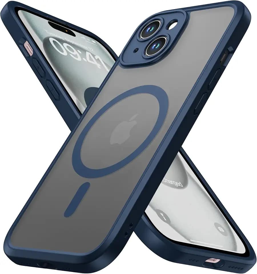 ImpactStrong Magnetic Guard Designed for iPhone 15 Case [Camera Protection] [Military Grade Drop Tested] [Compatible with MagSafe] Slim Translucent Matte Phone Case (6.1") - Navy Blue