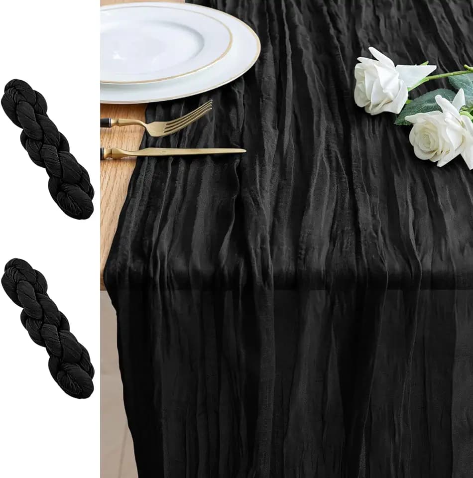 Cheesecloth Table Runner 10FT 2Pcs Black Boho Gauze Sheer Runners