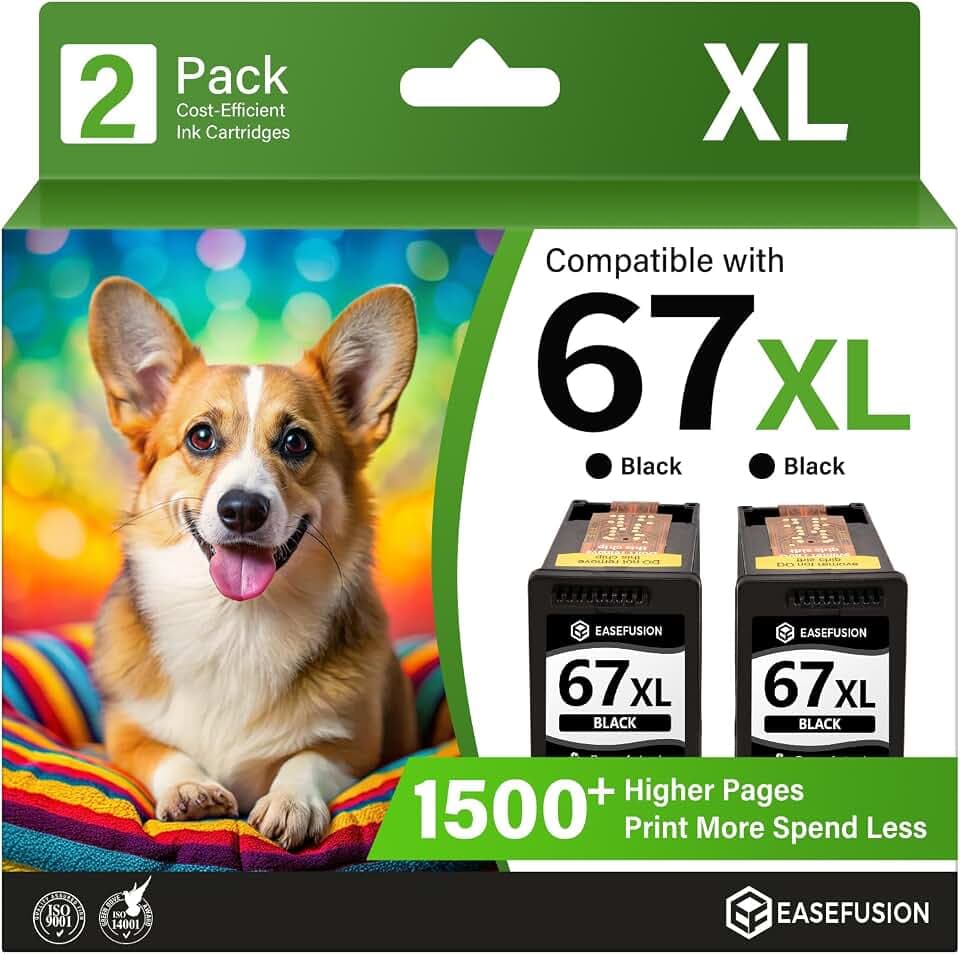 EaseFusion Replacement for HP 67 67XL Black Ink Cartridge HP67 HP67XL