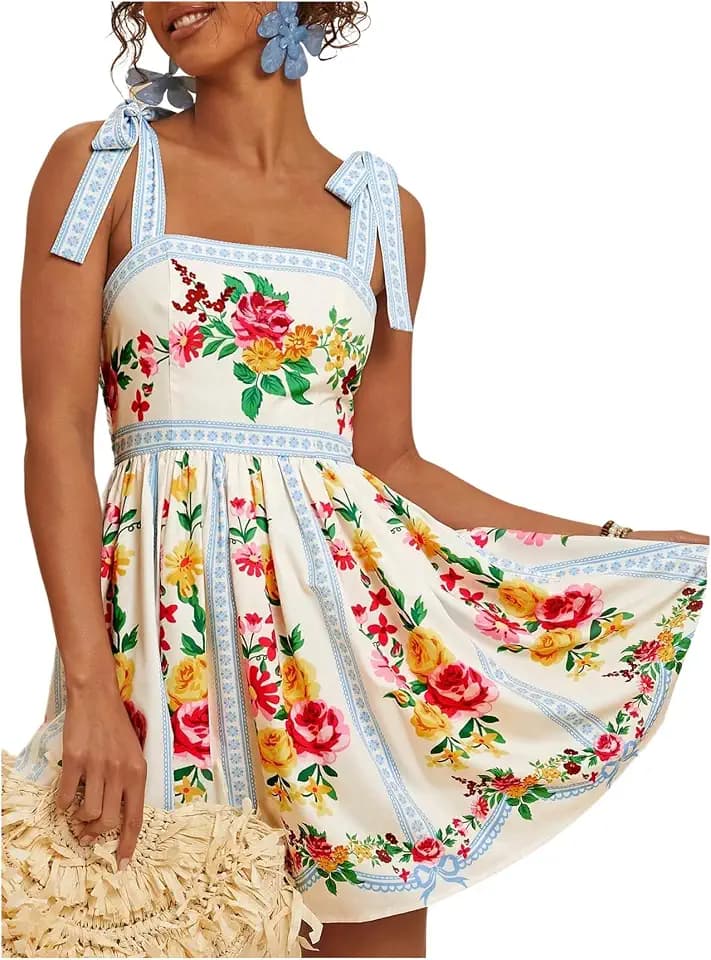 OYOANGLE Boho Dresses for Women Tropical Summer Dresses Mini Dress Sundress