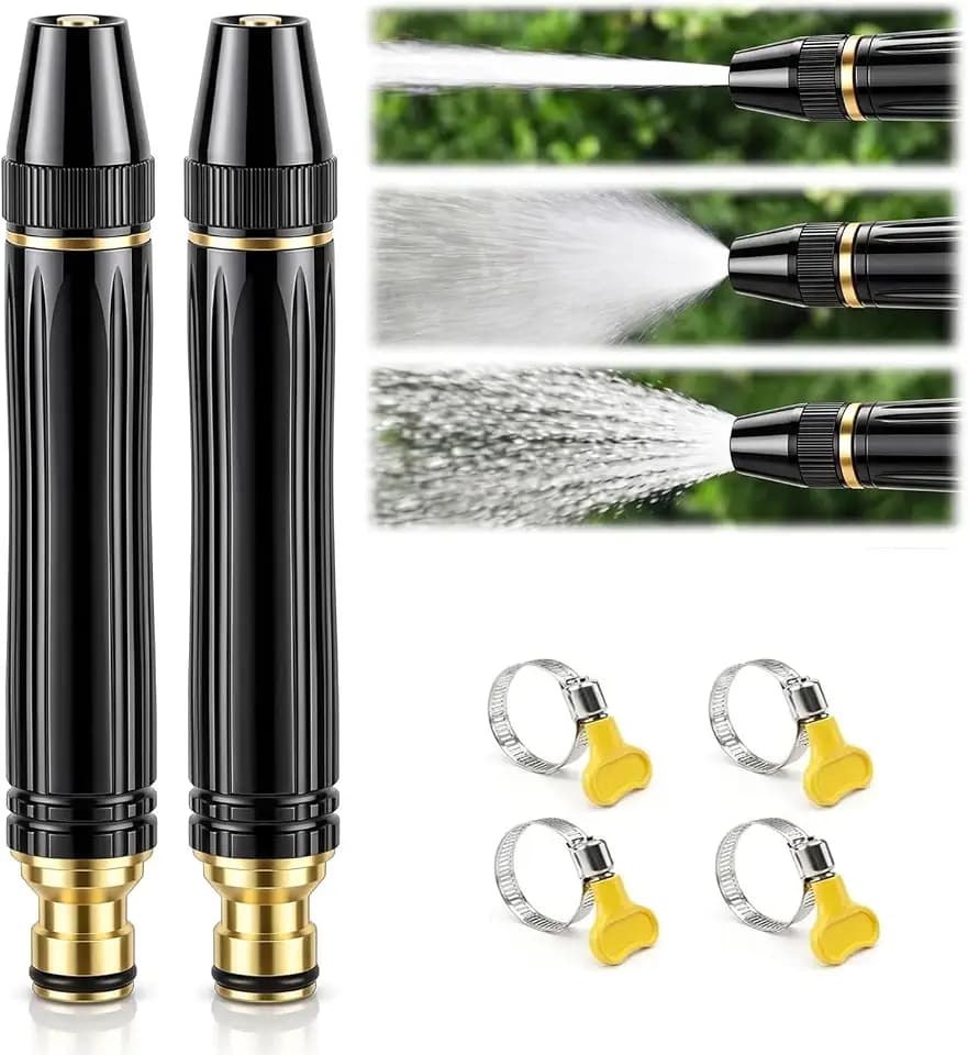 2Pcs High Pressure Hose Nozzle, Water Hose Nozzle High Pressure, Full Metal Pressure Hose Nozzle Set, Heavy Duty Adjustable Twist Hose Nozzle for Car Wash & Garden
