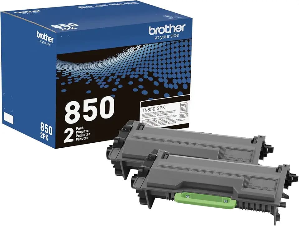 Brother Genuine High-Yield Black Toner Cartridge Twin Pack TN850 2PK, Model: TN8502PK
