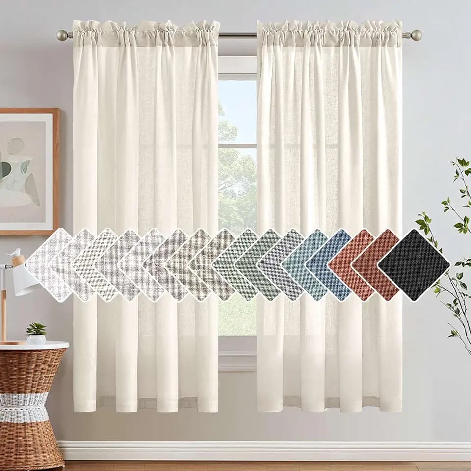 Linen Curtains Elegant Natural Linen Blended Curtains Energy Efficient Light Filtering / Rod Pocket Window Treatments Panels / Drapes for Livingroom (Set of 2, Ivory, 52 inch W X 72 inch L)