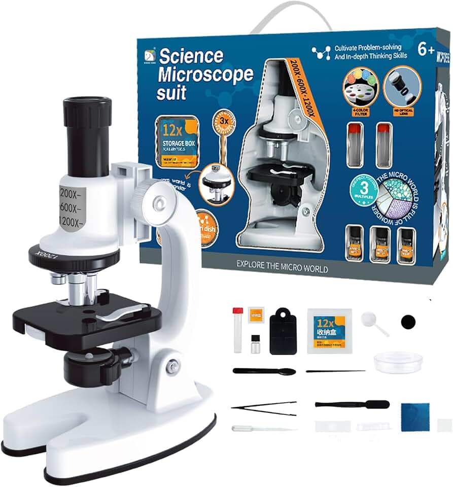 Mikroskop Kinder ab 8, Smart Deluxe Mikroskop-Set, 1200x, Mit Handyhalterung, Weiß