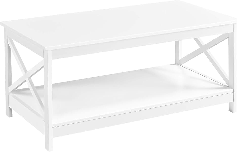 Yaheetech Kaffeetisch mit X-förmige Rahmen, Sofatisch, 100×50×45 cm Weiß