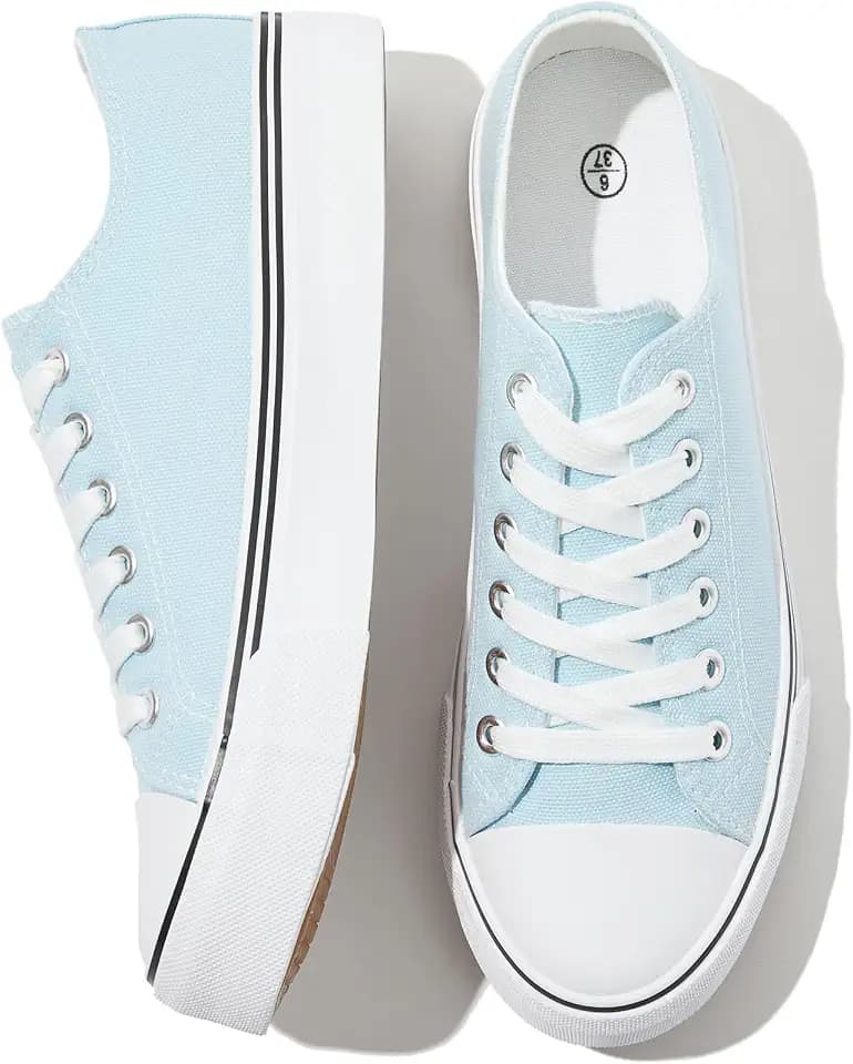 FRACORA Womens White Canvas Sneakers Black Tennis Shoes