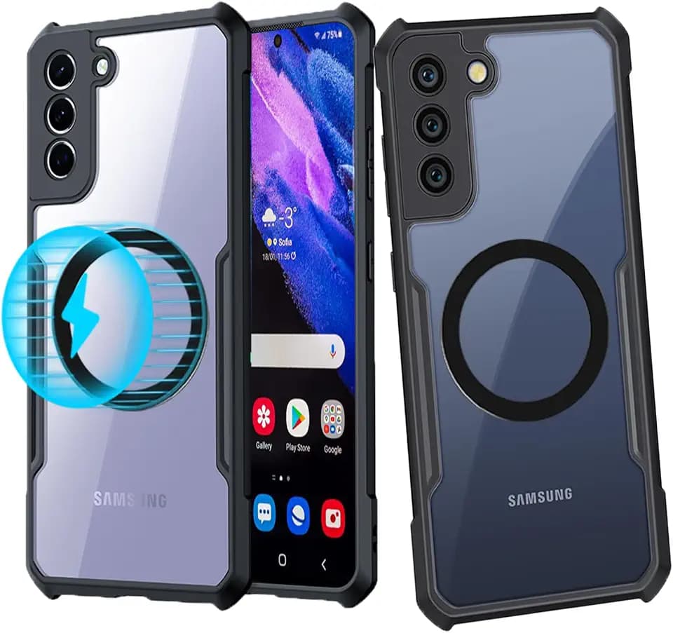 Magnetische Hülle für Samsung Galaxy S21,Kompatibel mit MagSafe,Vergilbungsbeständig,Hohe Auflösung Transparent Stoßfest Militär Schutzhülle für Galaxy S21 5G, Magnetic Schwarz