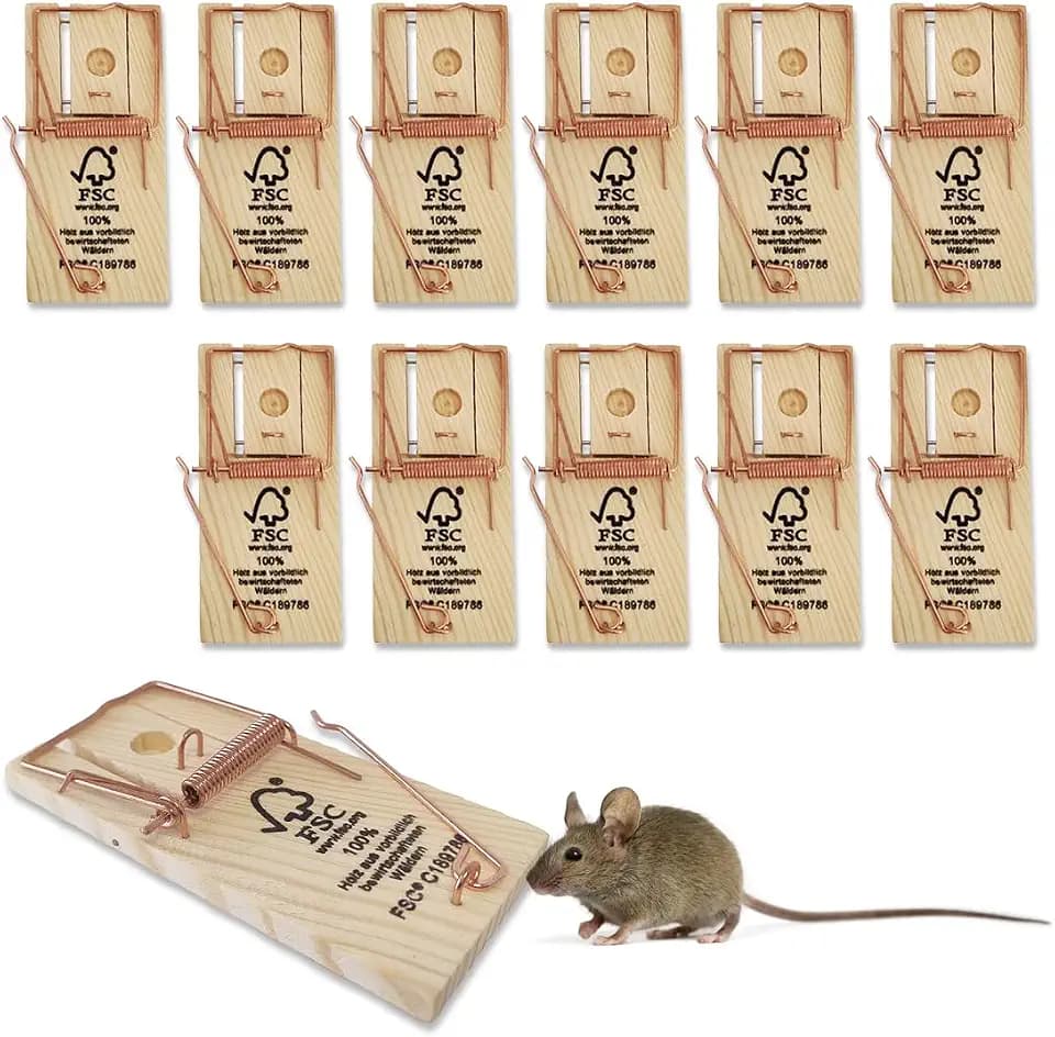 Protect Home Mausefalle Classic, Holz, Mouse Trap, Klassische Mäusefalle mit hoher Schlagkraft, Multipack 12 Stück