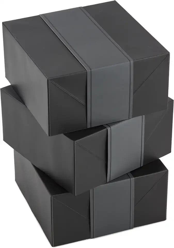 Hallmark 8" Medium Black Gift Boxes with Wrap Bands (3 Boxes, 3 Wrap Bands) for Weddings, Bridal Parties, Groomsmen Gifts, Valentine's Day, Graduations, Wrapped Treats and Cookies