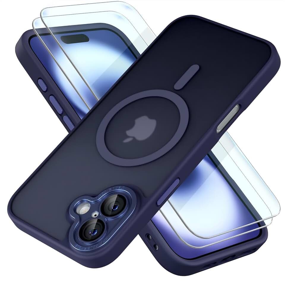 Misea Magnetic for iPhone 16 Case Compatible with MagSafe [Military Grade Drop Protection] Full Camera Lens Protector Translucent Matte Phone Case for Women Girls 6.1 inch, Deep Blue