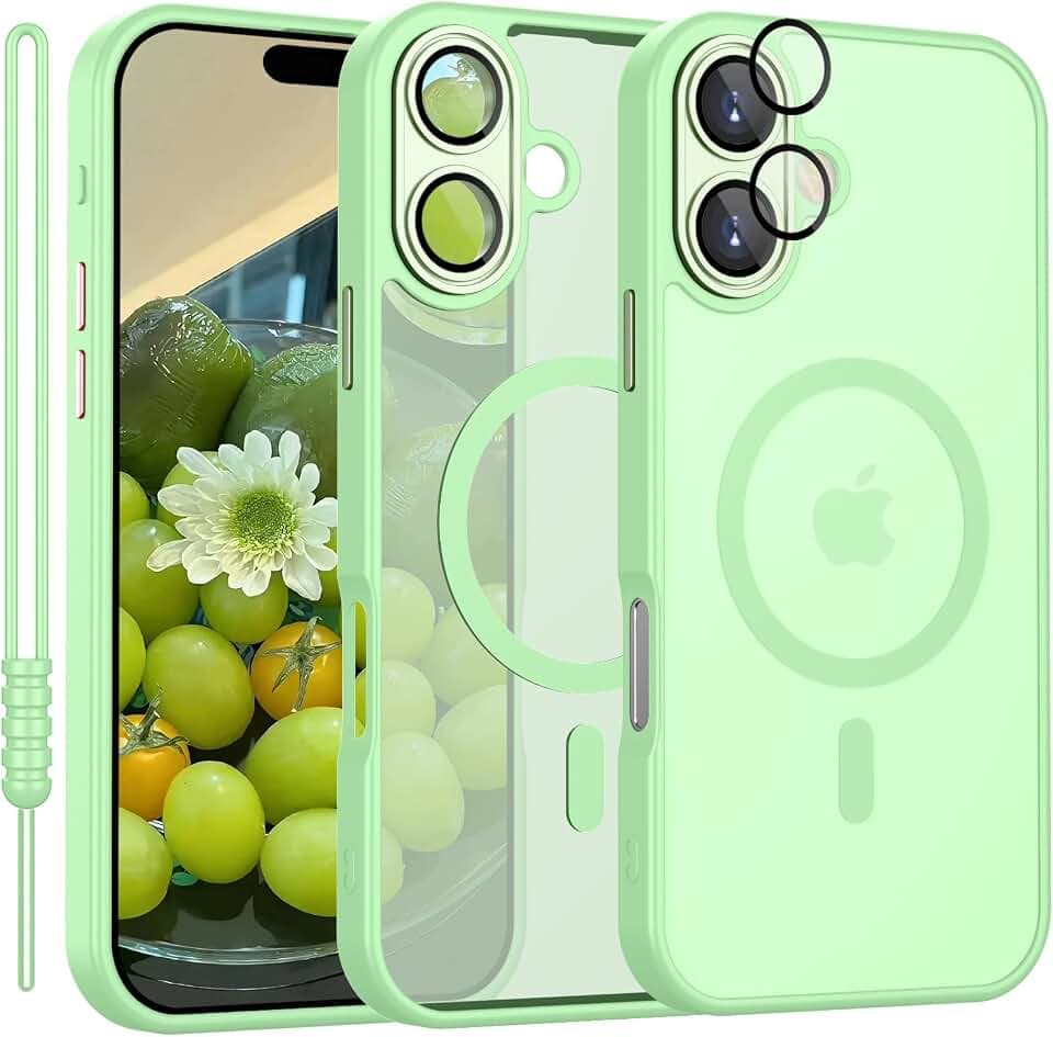 YUANDMI für iPhone 16 Plus Hülle kompatibel mit MagSafe, Hanyhülle für iPhone 16 Plus Magnetisch Dünn Matte Touch Kameraschutz, Anti-Gelb rutschfest Kratzfest Schutz Stoßfest Hülle Hell Grün