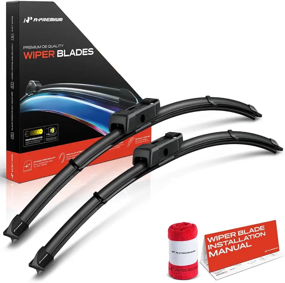 A-Premium 24" + 20" Windshield Wiper Blades with Wear Indicator & Towel