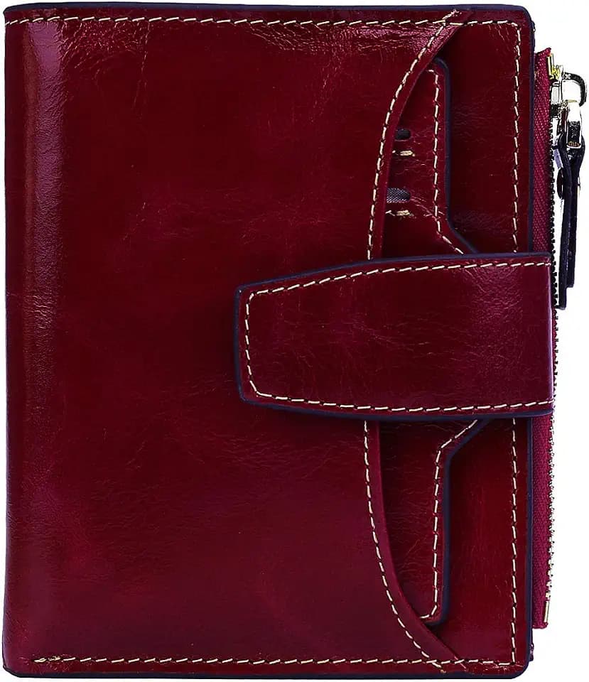 Women's RFID Blocking Leather Small Compact Bi-fold Zipper Pocket Wallet Card Case Purse with id Window