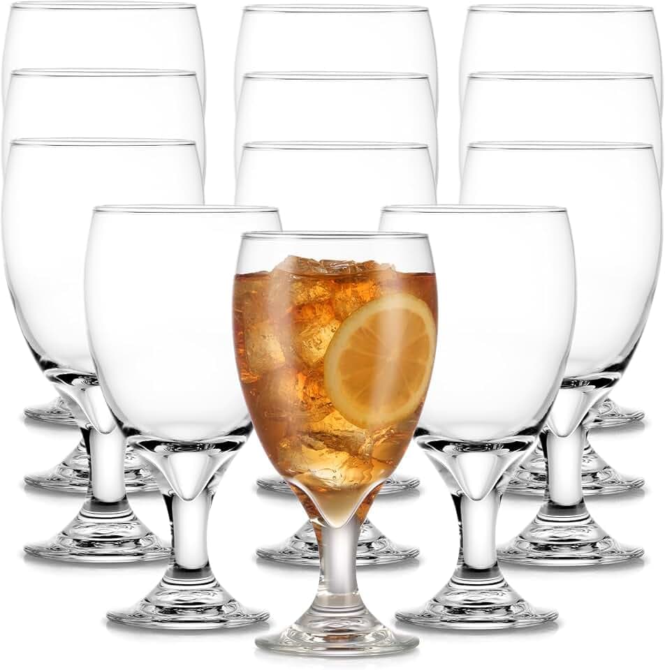 Libbey Classic Glass Goblets Set of 12, Stemmed Water & Tea Glasses