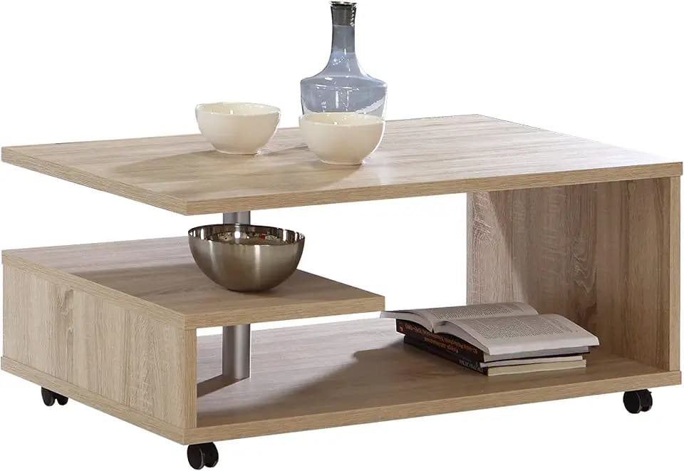 Forte BAILEY Couchtisch 100 110, moderner Sofatisch, Wohnzimmertisch, Holzwerkstoff, Sonoma Eiche Holzdekor, 105 cm breit x 60 cm tief x 45,6 cm hoch