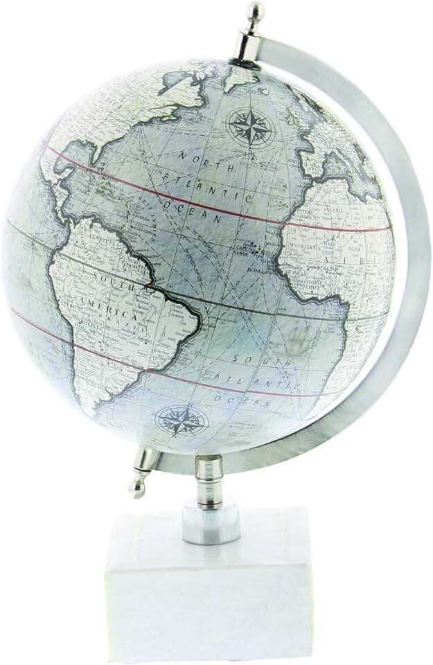 Deco 79 Marble Globe, 9" x 8" x 14", White