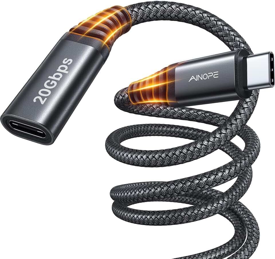 AINOPE USB C Extension Cable, 20Gbps/USB3.2 Fast Transfer USB Type C Extender 240W Charging Compatible with iPhone 16 pro max/PSVR2/USB C Hub/MacBook Air M2 Pro/iPad/Magsafe Charger,10FT,Black