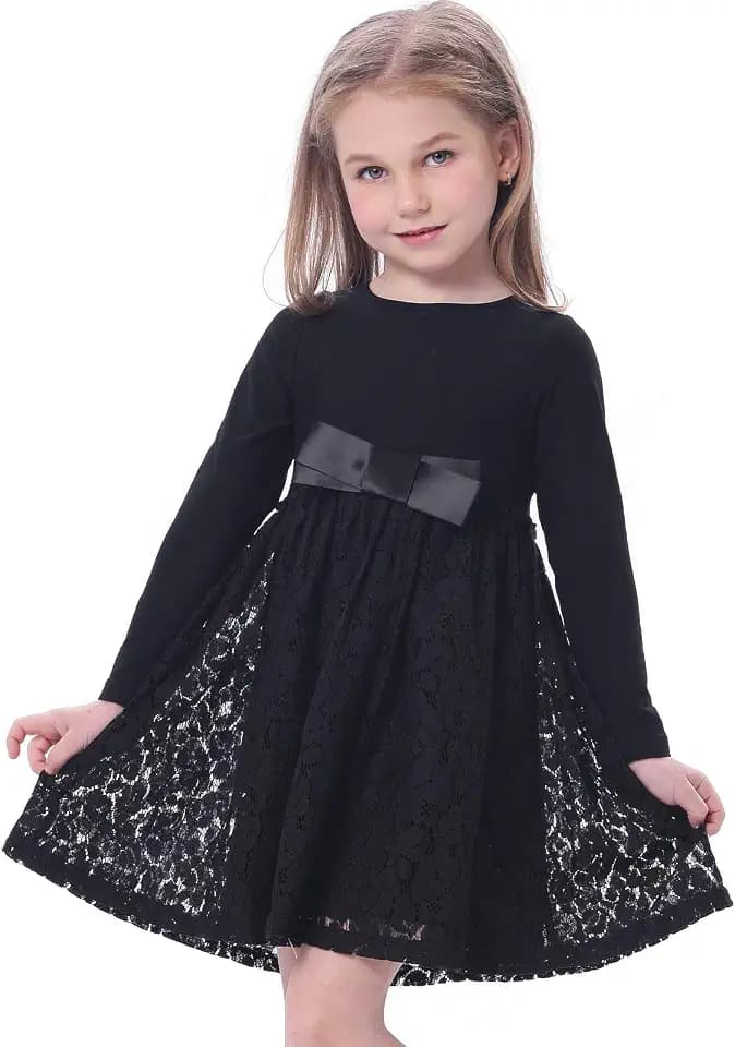 BONNY BILLY Mädchen Kleider Baumwolle Spitze Festlich Freizeit Kinder Kleid mit Schleife