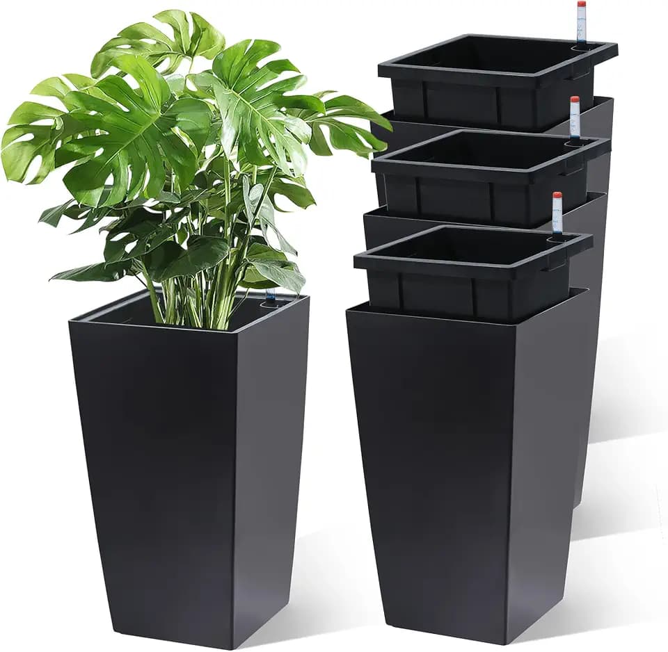 Garvee 16" Tall Planters Set of 4, Outdoor＆Indoor Planter Pots, Black