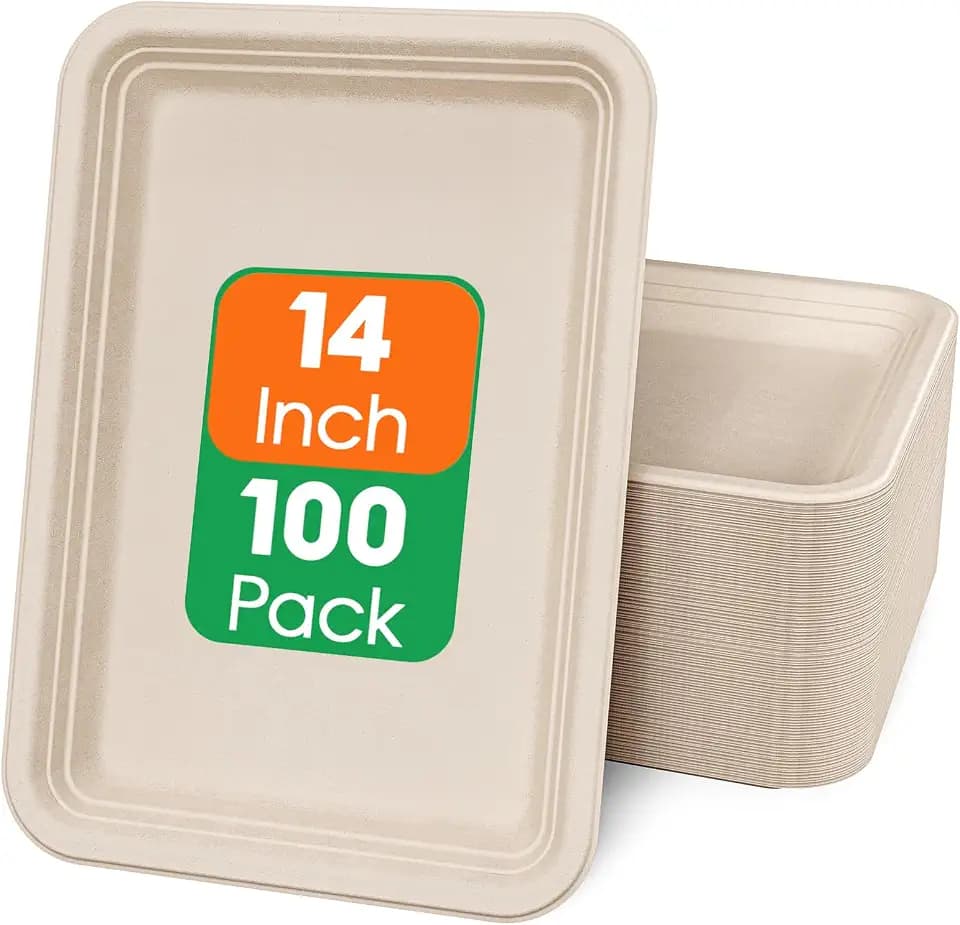 ECOLipak 100 Pack 14 in Compostable Natural Disposable Food Crawfish Trays