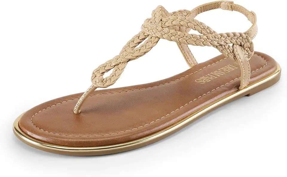 DREAM PAIRS Women's Flat T-Strap Dressy Sandals