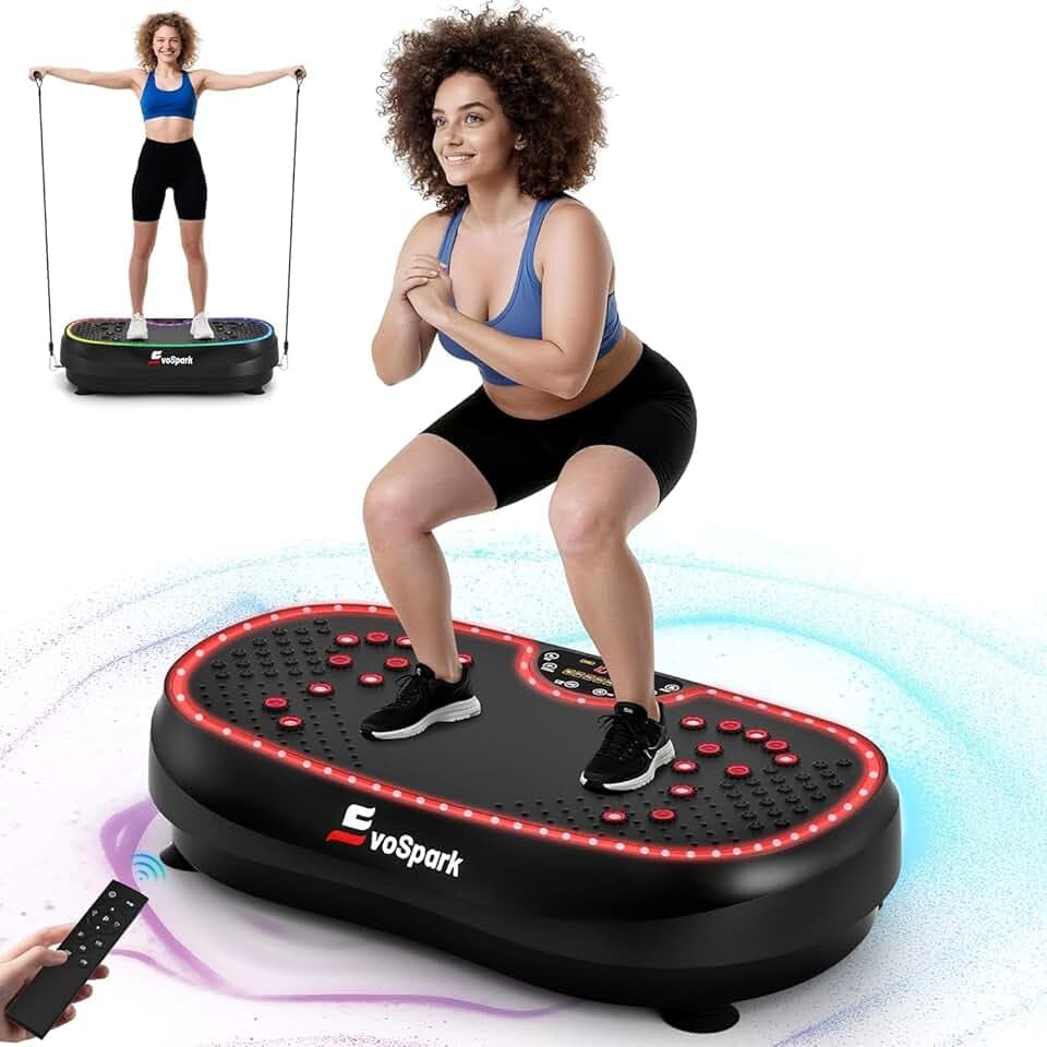 Vibrationsplatte, Vibrationsplatte Testsieger 2026 mit 6+1 Trainingsmodi, 9 coolen LED-Lichtern Vibration Plate für Zuhause, Power Llate mit 200W Bürstenlose Motoren,199 Geschwindigkeiten