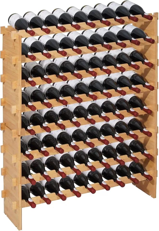 VEVOR 72 Bottle Stackable Modular Wine Storage Rack, Pinot Noir Wine Rack,8-Tier Floor Freestanding Wine Holder Display Shelf, Wobble-Free, Easy Assembly, for Kitchen, Cellar and Bar, Natural
