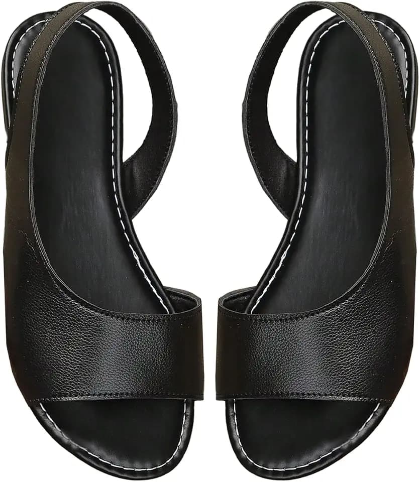 GORGLITTER Women's Flat Sandals Back Slip On Dressy Leather Slide Sandals