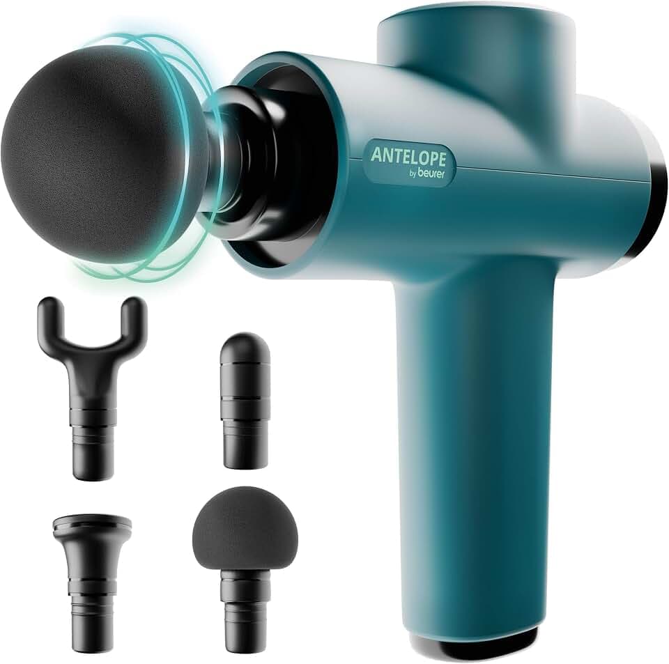 Beurer Antelope BOOM Massagepistole, kompakte Massage Gun mit 4 Aufsätzen, für Entspannung und Regeneration, kraftvolle Triggerpunktmassage, Muskelmassagegerät mit 5 Intensitätsstufen & Akku