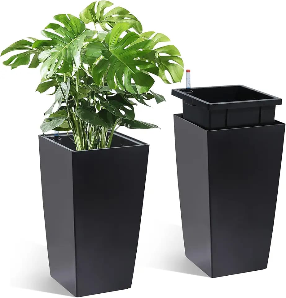 Garvee 16" Tall Planters Set of 2, Outdoor＆Indoor Planter Pots, Black