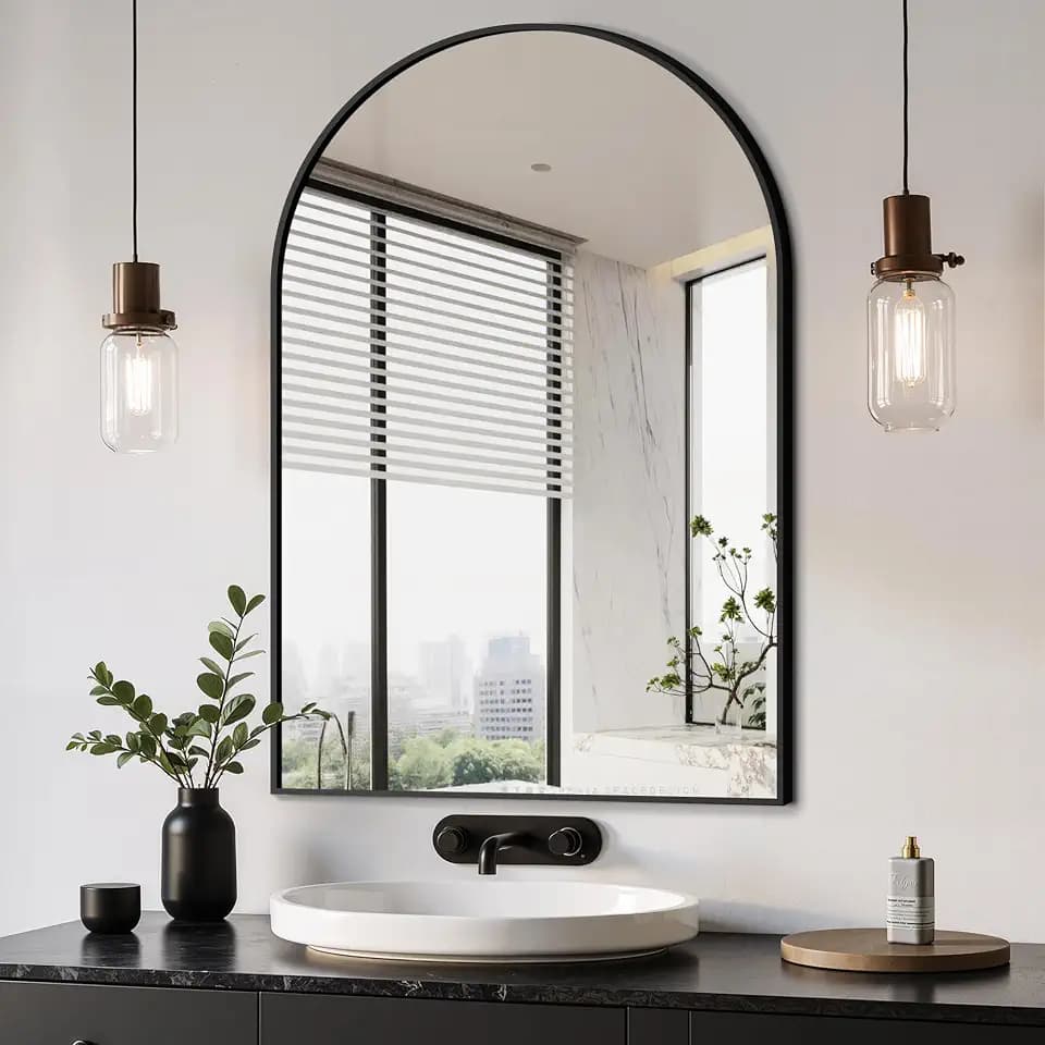 Delma Arched Bathroom Mirror, 24"x36", Black